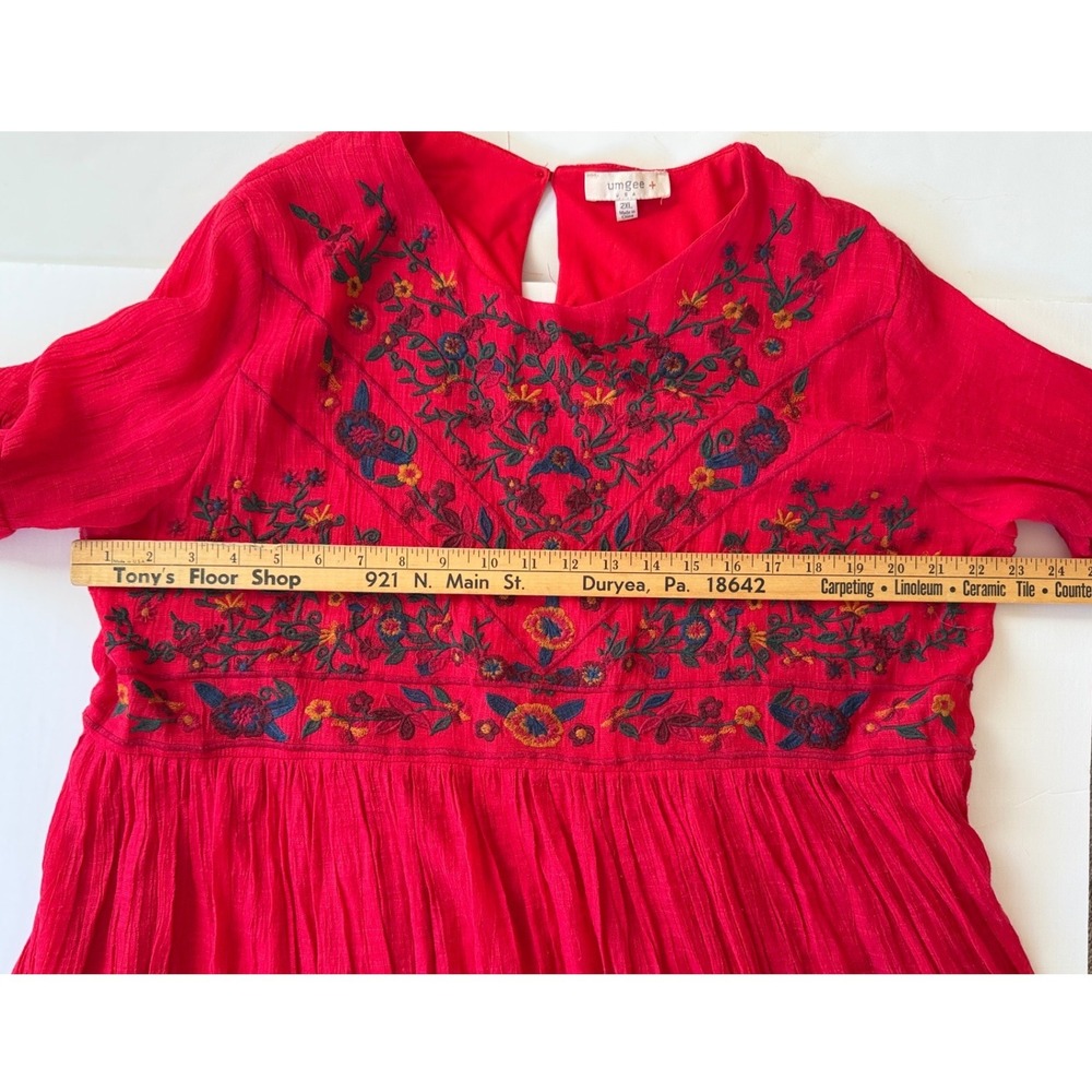 Umgee Red Embroidered Floral Bell Sleeve Tunic Top 2XL Cottagecore Whimsigoth - Picture 7 of 9